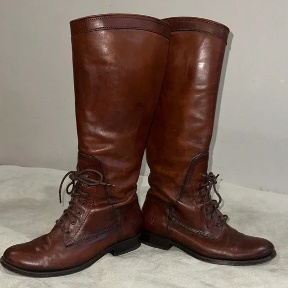Frye Brown Leather Melissa  Lace up zip women’s