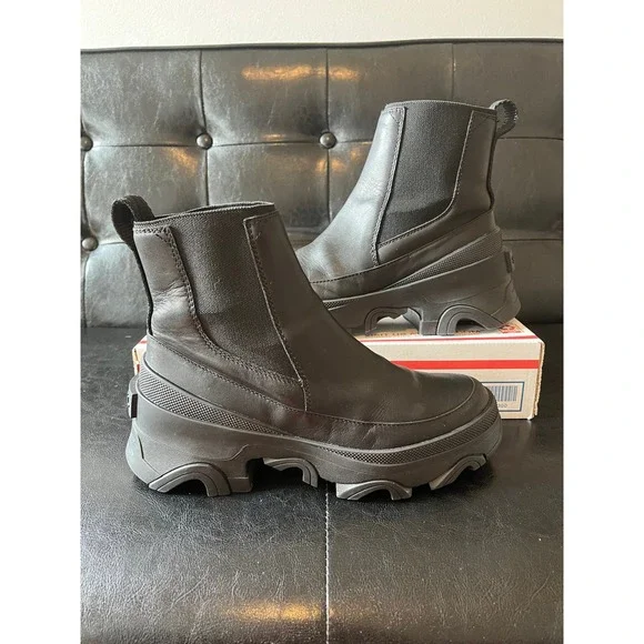 Sorel Brex Chelsea Boot Black Waterproof Leather Platform Lug Sole