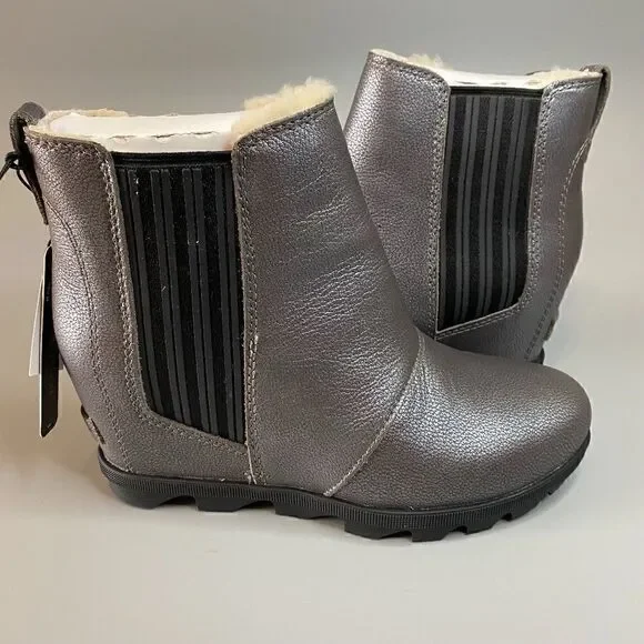 Sorel Lea Wedge Joan of Arctic Chelsea Wedge Quarry Grey Black Shearling 9
