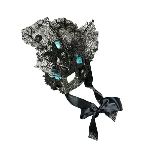 Masquerade Under The Ocean Little Mermaid Seashell Girl Black Mask Ribbon Tie