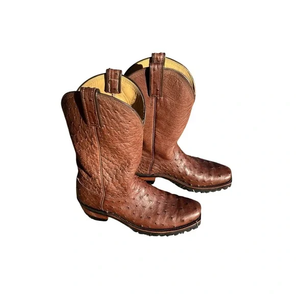 Murga Custom Ostrich Cowboy Womens 8/8.5 Brown Lug Sole Western motorcycle Boots