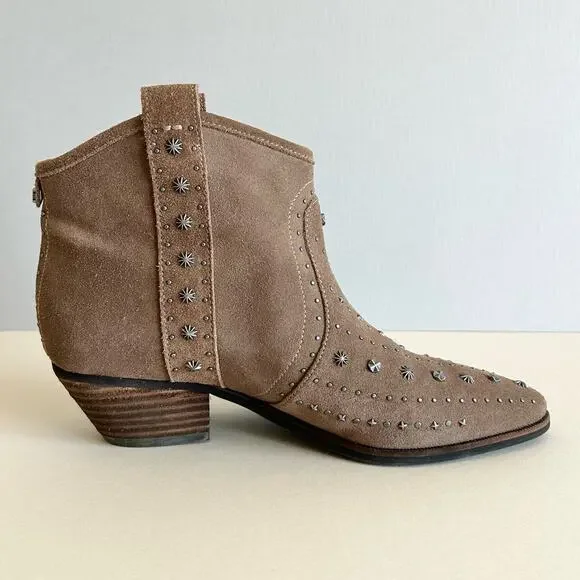 Sam Edelman Leather Suede Brown Studded Western Pointed Cowgirl Boots SIZE 7