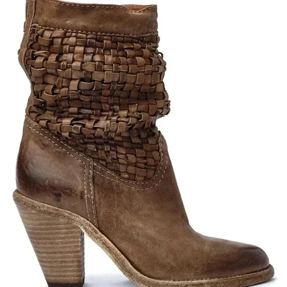 AUSTRALIA LUXE COLLECTIVE-WYNN-Cognac Braided Leather Boots-Sz 35-Excellent
