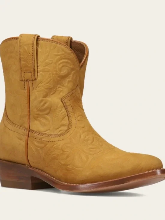 Frye Billy Short Marigold Floral Embossed Leather Western Ankle Boots 8