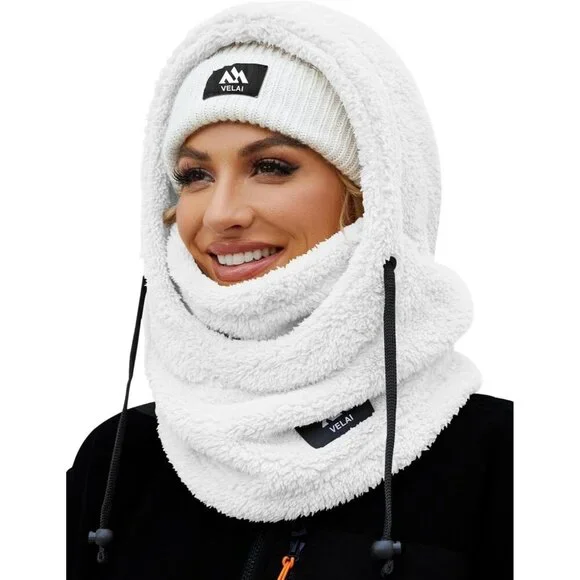 Women's White Winter Face Masks Windproof Scarf Cold Weather Hat Neck Warmer