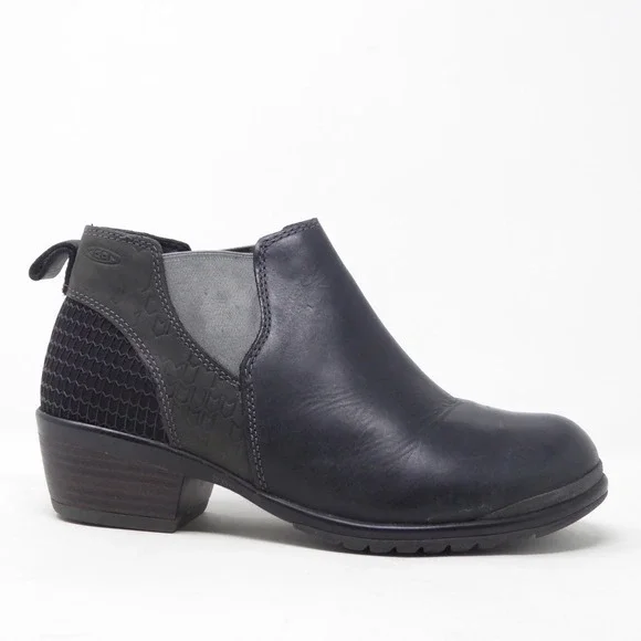 KEEN Womens Morrison Chelsea Block Heel Boots Black Leather Size 5.5