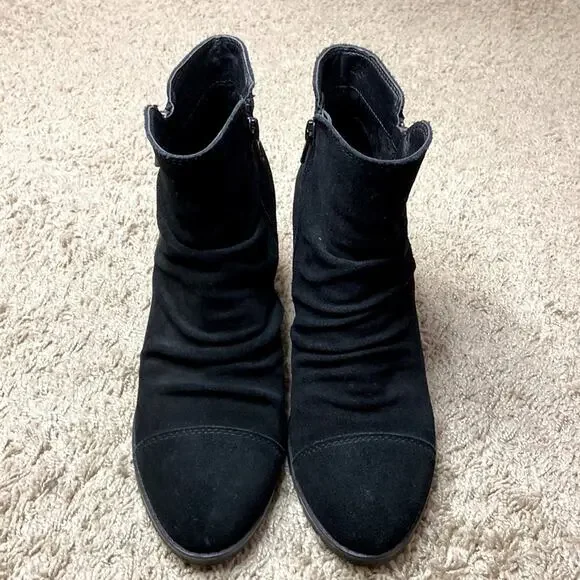 White Mountain Women Black Suede Leather Zip Up Ruching Style Bootie Size 8.5