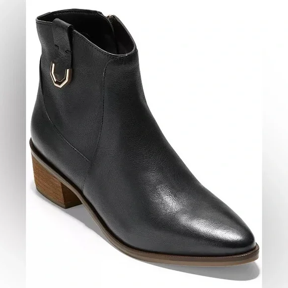 Cole Haan Maci Black Leather Heeled Ankle Boot Size 7.5‎