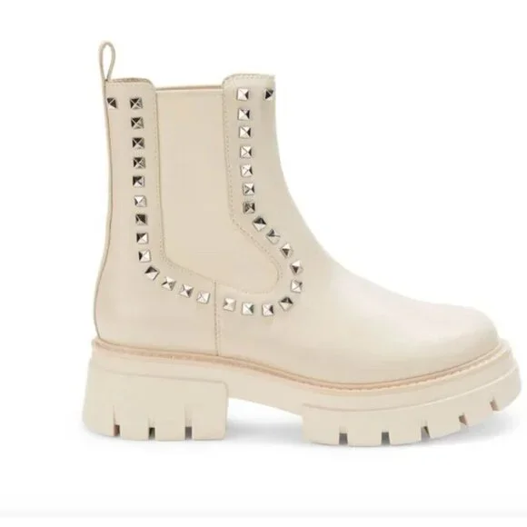 Ash Lenny Studded Leather Chelsea Boots Ivory Size 38