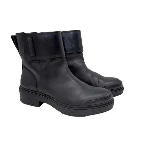 Franco Sarto Karrie Black Leather Ankle Boots Womens Block Heel Side Zip Sz 8.5