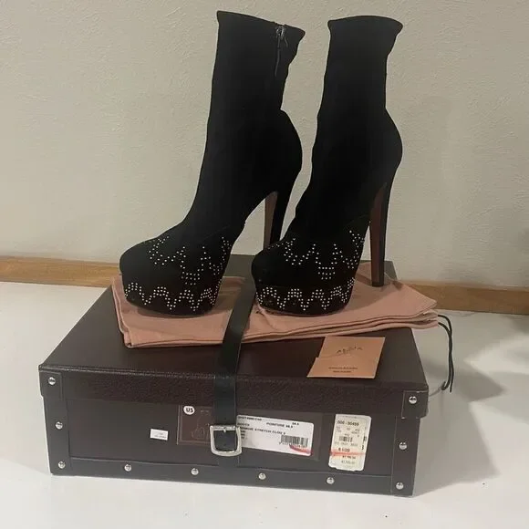 Alaia Black Platform Suede Boots Size 38.5