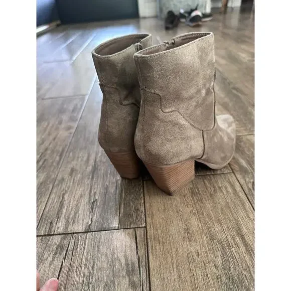 Mi.Im Women's Tan Gray Taupe Suede Side Zip Booties Size 9