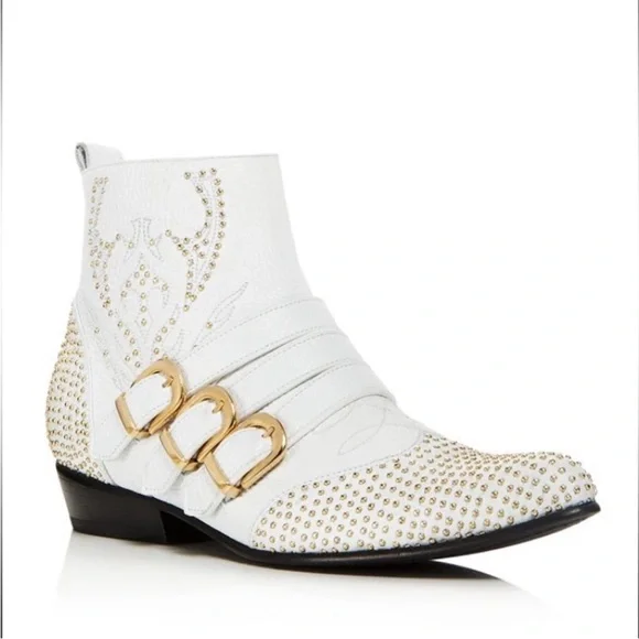 Anine Bing Penny white gold western studded boots