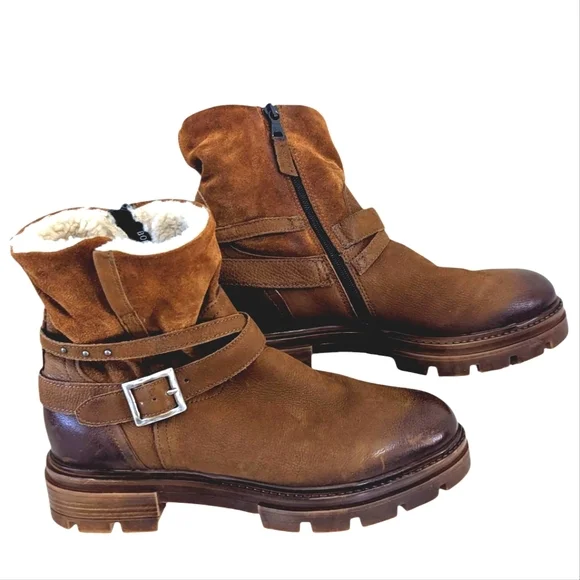 Miz Mooz Shearling Lined Ankle Boots Booties Bonney Cognac Size US 9.5-10 EUR 41
