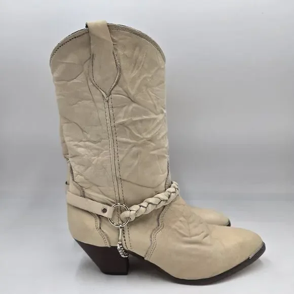 Womens Vintage Abilene Cowboy Boots US Size 6.5 M Cream Bone Harness