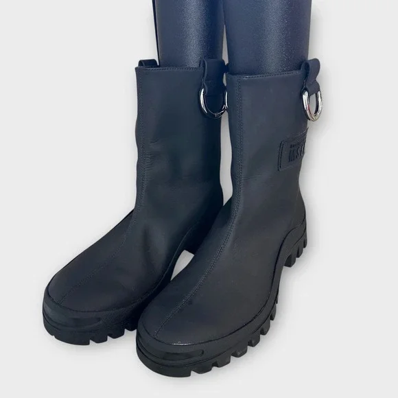 NWT MSGM Stivale Donna Black Ankle Rain Boots Silver D Ring‎ Sz 38 MSRP $630