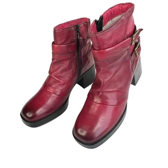 Miz Mooz Leather Buckled Ankle Boots- Macee Crimson Red EU 40 (US 9-9.5) NWOT