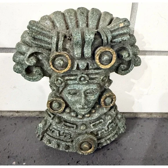 Mexican Mesoamerican Style Mask Wall Plaque Mayan Aztec Green