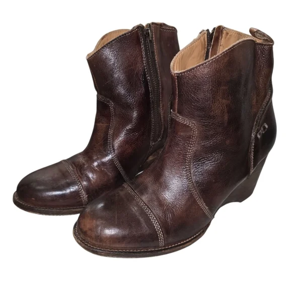 Bed Stu Gentry Brown Handmade Leather Distressed Wedge Ankle Boots 10 Cobbler