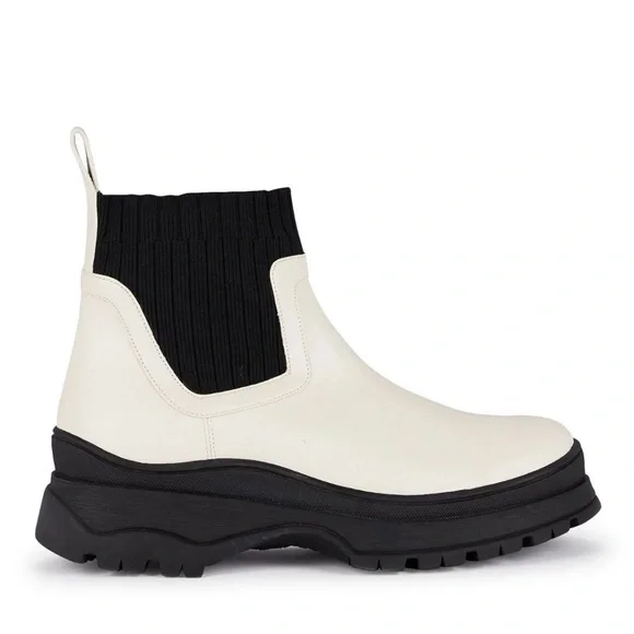 STAUD Bow Lug Sole Sock Ankle Boots CHUNKY LUG SOLE WHITE BLACK 38 ~ 8