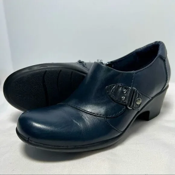 Clarks Collection Genette Harper Leather Ankle Booties Navy Blue Womens‎ 5.5