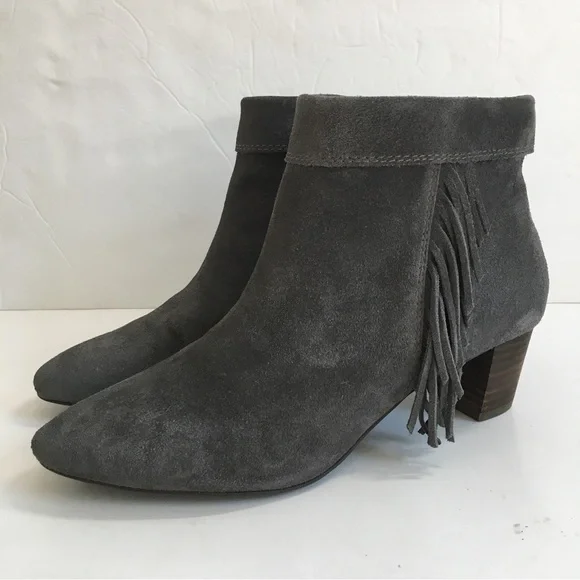 Lucky Brand Zakina Side Fringe Gray Leather Ankle Bootie