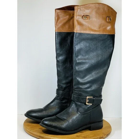 Marleylilly Asiana Riding Boots Faux Leather Size 8 Warm Inside
