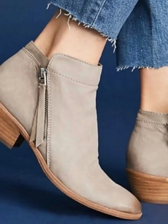 Sam Edelman Women's Packer Boot Size 7.5 Block Heel Tan Taupe Nubuck Leather