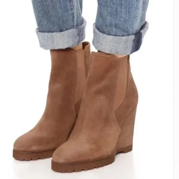 MICHAEL KORS THEA GENUINE SUEDE WEDGE ANKLE BOOTIES CHESTNUT BROWN SIZE 9.5