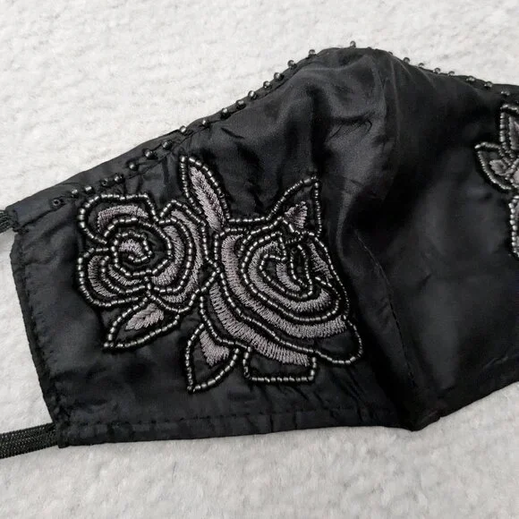 Night Rose Beaded Face Mask by Mary Frances - Gothic Lolita, Whimsygoth, Formal