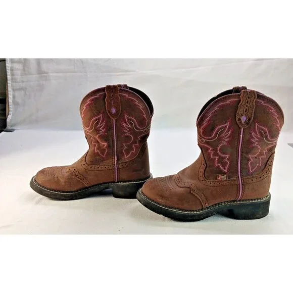 Justin L9903 7B Gypsy Brown Leather Round Toe Pull-On Cowgirl Western Boots