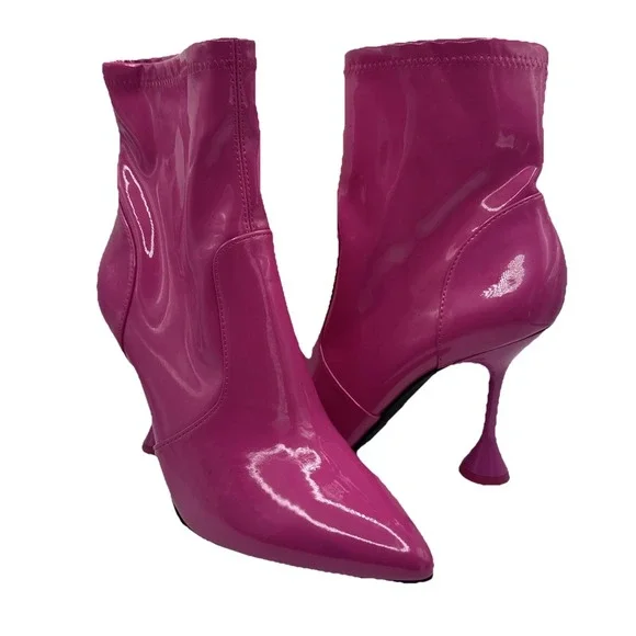 New INC International Concepts Hot Pink Ankle Boots Patent Barbiecore Size 8M