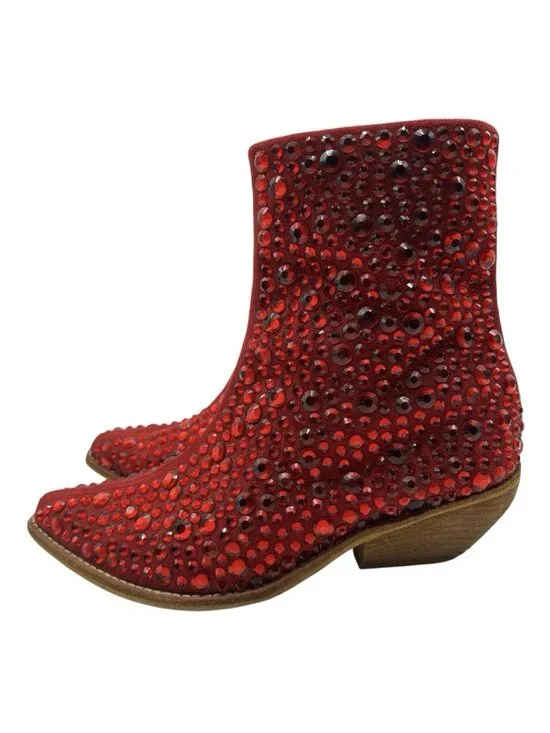 FREE PEOPLE x JEFFREY CAMPBELL Boots Women’s 7.5 M Heels Red Rhinestone Studded