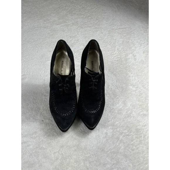 Bellini‎ Eileen Black Suede Pointed Toe Lace Up Stiletto Heel Booties Size 8.5