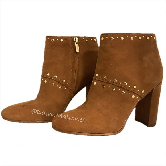 Sam Edelman Chandler Brown Suede Gold Studded High-Heel Ankle Boot 8