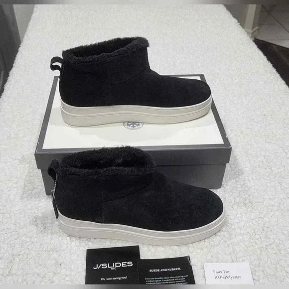 J/Slides black suede‎ and fur ankle boots size 10 new!!