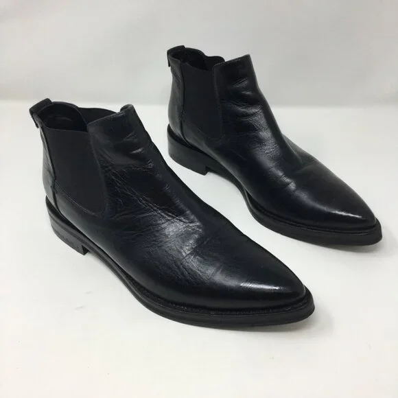 McQ by Alexander McQueen Ankle Boots Womens 38  Black Leather Slip On Stretch