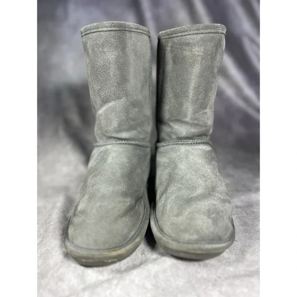 Bearpaw Eva Short S410W Gray Suede Sheepskin Boots Women's Size 8