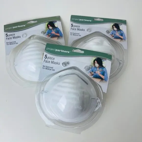 15 Personal Protective Face Cover White Elastic Home Use (3‎ Packs Of 5)