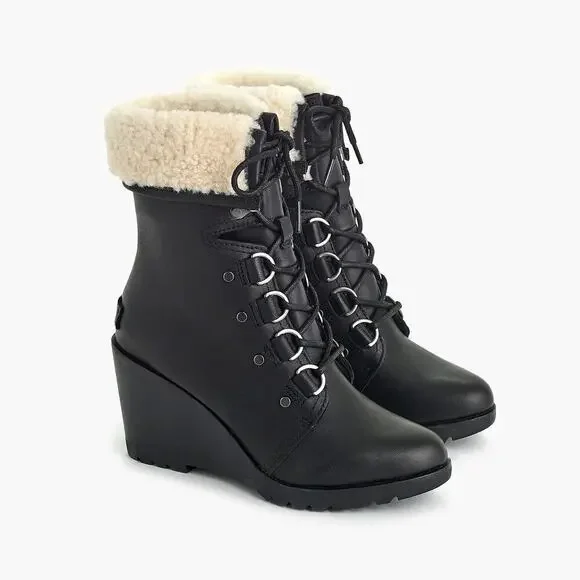 Sorel After Hours Lace-Up Faux Shearling Boots Black Size 9