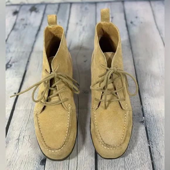 Lands End Classic Camel Brown Suede Lace Up Preppy Casual Chukka Ankle Boots 7