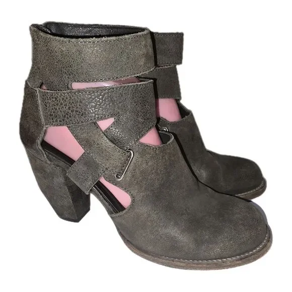 LD TUTTLE 8.5 US Gray Distressed Zipper Heels Boho Brutalist Boho Ankle Booties