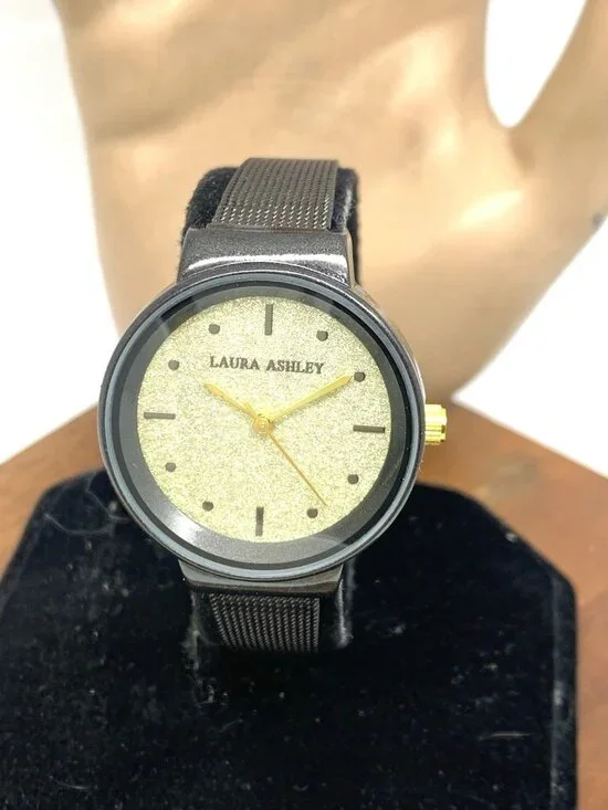Laura Ashley Women's Watch LA31041 Quartz Gold Dial Black Mesh Stainless Steel