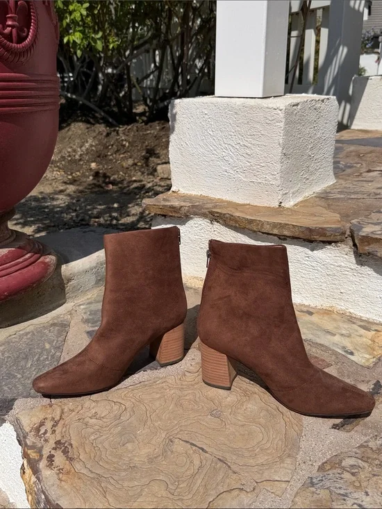 Mi.iM Brown Suede Block Heel Ankle Boots