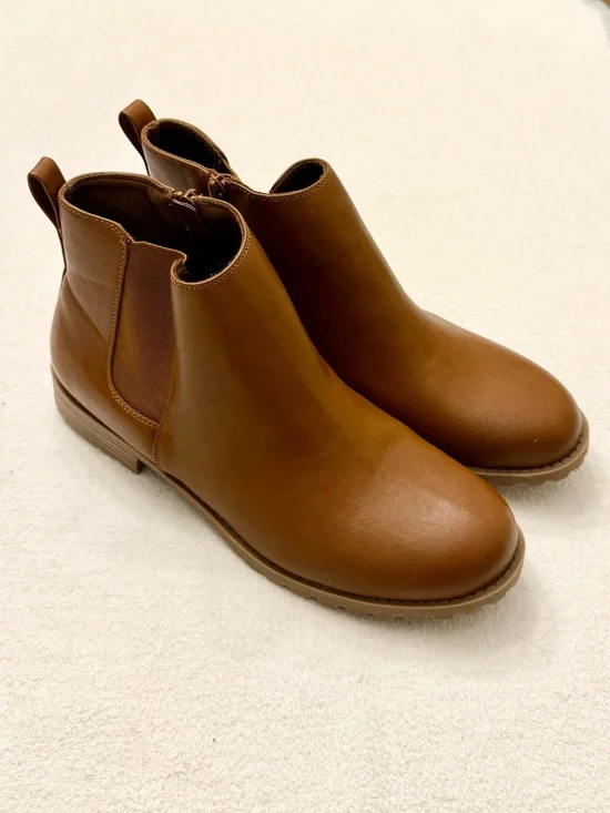 Brown Ankle Boots Side Zip Minimalist Comfort Booties Women’s Size 10