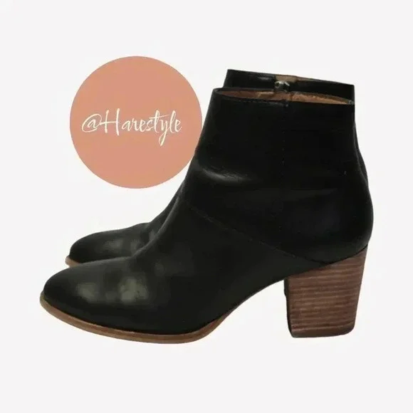madewell black stacked heel booties 7