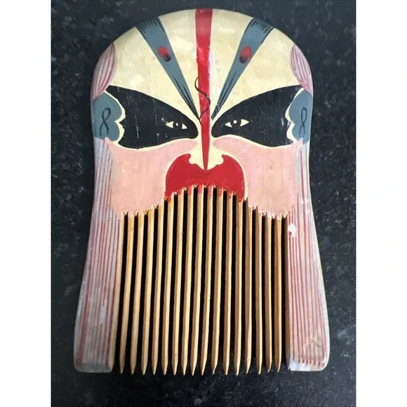 Traditional‎ Chinese Hand Painted Wooden Comb Chinese Opera Mask 3 1/2 Inches