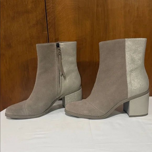 Toms Evelyn Metallic Suede Heeled Booties