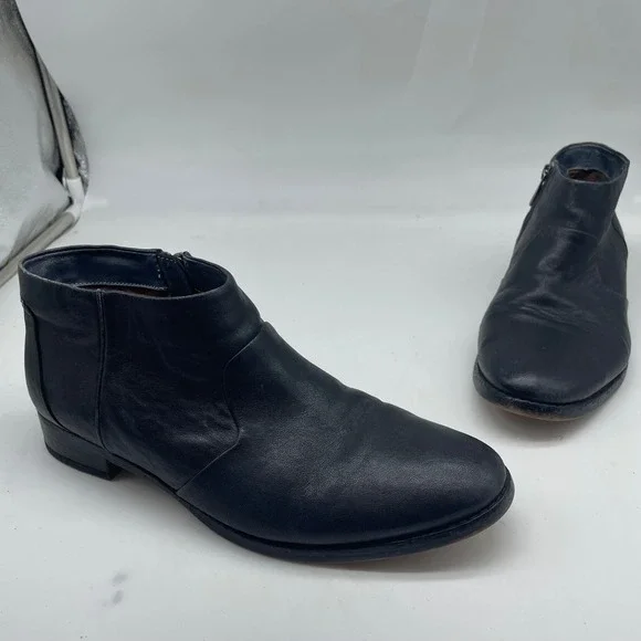 Patricia Nash Carla Black Leather Ankle Boots Side Zip Low Block Heel US 7.5M