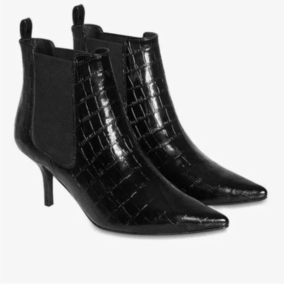 Anine Bing Stevie Black Croc Leather Booties size 39